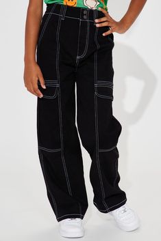 Available In Black. Cargo Pants Colorblock Stitching Utility Pockets Match With Mommy "With The Business Cargo Pant 30" 97% Cotton 3% Spandex Imported | Mini With The Business Cargo Pant in Black size 6 by Fashion Nova Black Cargo Pants, Utility Pockets, Black Cargo, Cargo Pant, Kids Pants, Pants Jeans, Childrens Fashion, Jeans Pants, Cargo Pants