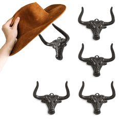 PRICES MAY VARY. Western Cowboy Hat Rack--This cowboy hat organizer features a unique design that combines elements of the western longhorn. With its antique rust color, it exudes the authentic style of the Wild West. Even without the cowboy hat hung on it, it still becomes a small piece of art on your wall. Unique Cowboy Hat Holder--This stylish hat holder measured with 5.5x4.3x2.7 in, designed to hold or display your cowboy/cowgirl hats, the bull horn with certain angle which ensuring cowboy h Cowboy Hat Holder, Metal Cowboy, Cowboy Hat Rack, Hat Organizer, Hat Hanger, Hat Holder, Hat Organization, Bull Horns, Chapeau Cowboy