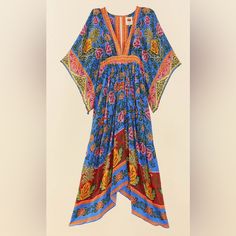 Gorgeous Dress In Size M Vibrant Multicolor Print Dress For Garden Party, Blue Bohemian Printed Midi Dress, Blue Printed Maxi Dress, Blue Printed Bohemian Midi Dress, Bohemian Blue Printed Midi Dress, Blue Printed Midi Dress For Garden Party, Spring Boho Maxi Dress In Multicolor, Spring Boho Print Multicolor Maxi Dress, Spring Multicolor Boho Print Maxi Dress