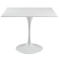 a white square table with an oval base on a white background, viewed from the front