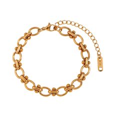 This stylish women's chain bracelet is an ideal option, as it can be worn solo to create... Gold Metal Chain Bracelet With Adjustable Chain, Gold-tone Chain Metal Bracelets, Dainty Chain Charm Bracelet, Gold Metal Charm Bracelet With Chain, Gold Chunky Chain Stainless Steel Bracelet, Gold-tone Chain Metal Bracelet, Gold-tone Metal Link Charm Bracelet, Gold Stainless Steel Chunky Chain Bracelet, Gold-tone Metal Jubilee Bracelet