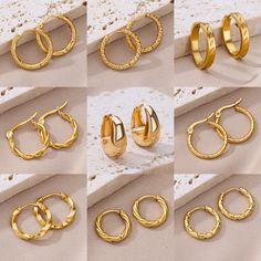 Size (Length * Width) : 27mm * 20mm Model Number : 006 Gender : Women Shape\pattern : Round Material : Metal Style : TRENDY Metals Type : STAINLESS STEEL Earring Type : hoop earrings Fine or Fashion : fashion Item Type : EARRINGS dropshipping : dropshipping wholesale : wholesale WHAT ABOUT REFUND?   Fast refund,100% Money Back Guarantee. If your product is defective or doesnt work properly, let us know and well send you a replacement one. We believe in our products so much that we offer a 30-day Ladies Chain Designs Gold, Dress Like An Italian Woman, Earrings 2024, Chunky Gold Hoop Earrings, Vintage Gold Earrings, Earring Trends, Jewelry Fashion Trends, Earring Type, Flower Earrings Studs