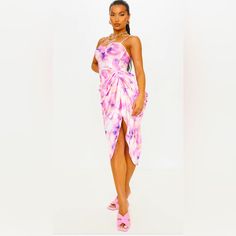 Purple Tie Dye Ruched Side Midi Skirt Summer Fitted Midi Draped Skirt, Summer Midi Length Draped Skirt, Chic Draped Skirt With Ruched Sides For Spring, Fitted Midi Draped Skirt For Summer, Fitted Midi-length Draped Skirt For Summer, Summer Draped Skirt With Ruched Sides, Summer Ruched Draped Skirt, Summer Pleated Fitted Draped Skirt, Summer Pleated Draped Fitted Skirt