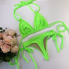 Lime green thong bikini by LoveLucyBea on Etsy https://www.etsy.com/listing/677056917/lime-green-thong-bikini Fashion High Heels, Beachwear For Women, Cheeky Bikinis, Swimwear Fashion, Neon Green, Lime Green, String Bikinis, Neon, Green