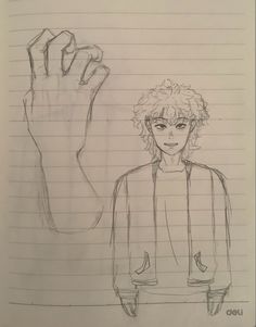 a drawing of a person holding their hand up