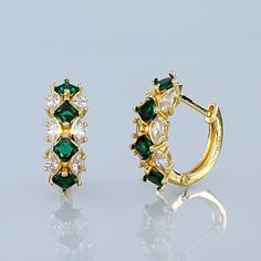 Brand New Women's Emerald & Diamond Small Hoop Earrings 14k Gold Plated Sterling Silver Genuine 1ct Lab Created Radiant Cut Diamonds 2ct Natural Green Emerald Gemstones .7" Tall .2" Wide Retail Price $350 Buy With Confidence From A Trusted Seller W/ A 99%+ Feedback Rating! A0239 (Id-1543-) Formal Cubic Zirconia Gemstone Hoop Earrings, Classic Gemstone Hoop Earrings For Anniversary, Green Diamond Hoop Earrings Fine Jewelry, Elegant Green Hoop Huggie Earrings, Elegant Green Huggie Hoop Earrings, Elegant Green Hoop Earrings For Anniversary, Fine Jewelry Huggie Earrings Aaa Quality, Fine Jewelry Aaa Quality Huggie, Green Gemstone Hoop Earrings For Anniversary