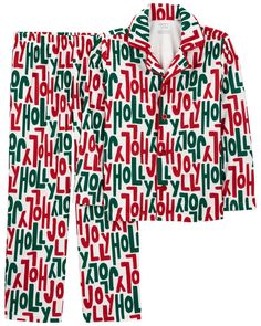 Crafted in cozy fleece with a festive Christmas design, these PJs are perfect for the holiday season. Festive Winter Cotton Sleepwear, Festive Holiday Sleepwear, Festive Holiday Long Sleeve Sleepwear, Festive Long Sleeve Holiday Sleepwear, Casual Winter Sleepwear For Holidays, Casual Winter Holiday Sleepwear, Winter Holiday Cotton Sleepwear, Cozy White Sleepwear For Holiday, Christmas Long Sleeve Loungewear Sleepwear