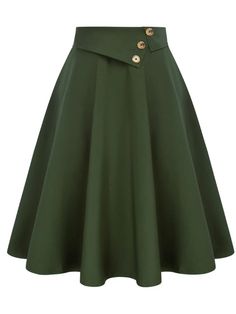 Vintage A-Line Skirt High Waisted Midi Skirt with Pockets & Buttons – Belle Poque Offcial Couture, A Line Skirt Outfits, High Waisted Midi Skirt, Womens Skirt Outfits, Skirt Styles, Midi Skirt With Pockets, High Waisted Skirts, Midi Flare Skirt, Look Blazer