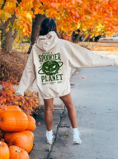 "Create a Spookier Planet Halloween Hooded Sweatshirt 🎃🎃 Dive into the spirit of the season with our \"Create a Spookier Planet \" Hooded Sweatshirt. Crafted from soft and cozy Gildan cotton, this hoodie ensures both style and comfort. Its vintage-inspired design sets a trendy tone for all your autumn outings. With its beautifully designed durable 2-sided front and back print, it's more than just a sweatshirt--it's a statement! SIZE UP FOR OVERSIZED LOOK, See Details Below. 🌟 Features: Soft, Gildan material. Trendy  \"Create a Spookier Planet \" design. Perfect for Fall & Halloween festivities. Durable 2-Sided Print Wear your Halloween passion with pride and stand out this season. Whether it's pumpkin picking, haunted house visits, or simply a night out with friends, this sweatshirt wil Planet Design, Halloween Festivities, Pumpkin Picking, Halloween Hoodie, Fall Hoodies, Cozy Hoodie, Halloween Fall, Vintage Inspired Design, Look Plus