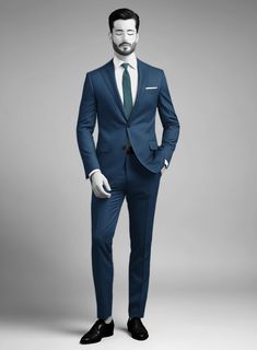 Bring some classic dignity, sophisticated style and warm touch to your work week wardrobe with our Napolean Casa Blue Wool suit. Crafted from wool blend, a long been piece with remarkable comfort and feel which complements the incredible versatility offered by its blue hue. Wear it with a matching waistcoat, a crisp white shirt, dotted light blue tie and brown dress shoes.  Look Includes   Napolean Casa Blue Wool Fabric  Two Button Jacket Style  Notch Lapel  Horn Royal Black Buttons  Single Vent  Three Cuff Buttons  Two Welted Back Pockets on Trousers    Click 'Customize Now' to modify the look if needed.   Lining: Viscose, Dry Clean, Pants can be lightly washed. Slim Fit Blue Suits For Workwear, Slim Fit Blue Suit For Work, Blue Suits With Flat Front For Work, Blue Business Casual Suits With Suit Collar, Blue Three-piece Suit With Welt Pockets For Business Casual, Tailored Blue Business Suits, Tailored Blue Suits For Office Wear, Blue Business Casual Suit With Notch Lapel, Blue Single Breasted Suits For Office Wear