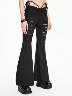 Fashionable Black Distressed Flare Leg Pants Black Casual   Knitted Fabric Plain Flare Leg High Stretch  Women Clothing, size features are:Bust: ,Length: ,Sleeve Length: Shapewear Tops, Flare Leg Pants, Fashion Board, Women's Shapewear, Crop Jacket, Pants Black, Black Casual, Lightweight Jacket, Cortes De Cabello Corto