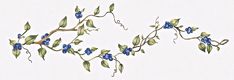 a branch with blue flowers on it against a white background and the word love written in cursive writing