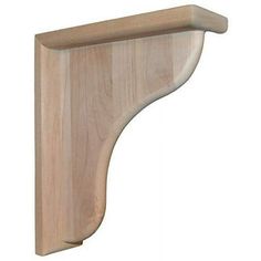 an unfinished wooden shelf bracket on a white background