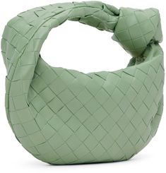 Intrecciato-woven grained lambskin top handle bag in green. · Knotted detailing at carry handle · Zip closure · Buffed calfskin lining · Gold-tone hardware · H9 x W11 x D3 in Supplier color: New sauge/Gold Luxury Green Bag With Rolled Handles, Luxury Green Bags With Rolled Handles, Modern Green Bag With Intrecciato Weave, Modern Green Bag With Woven Leather, Green Intrecciato Weave Modern Bag, Green Woven Leather Bag With Double Handle, Green Tote Bag With Intrecciato Weave, Green Intrecciato Weave Tote Shoulder Bag, Green Intrecciato Weave Tote Bag