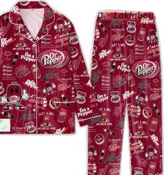 Casual Sleepwear With All Over Print, Casual Sleepwear With All Over Print For Pajama Party, Long Sleeve Letter Print Sleepwear For Pajama Party, Long Sleeve Sleepwear With Letter Print For Sleepover, Womens Pajamas, Dr Pepper, Pajamas Set, Pajamas Women, The United States