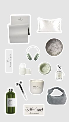 an assortment of items are arranged on a white background