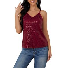 Elevate your wardrobe with the MISSKY Women's Sequin Tank Top, a dazzling addition that promises to shine at any festive gathering. This top features a seductive V-neck and delicate strappy design, adorned with shimmering sequins that catch the light beautifully.

- Material: High-quality fabric blend for comfort and durability
- Color: Vibrant Red
- Size: Medium
- Gender: Female
- Age Group: Adult

Perfect for holiday parties or evening events, this camisole tank top pairs effortlessly with you Trendy Sleeveless Tops For Party Season, Party Season Halter Neck Tank Top For Night Out, Party Season Camisole Tank Top, Trendy Red Halter Neck Tank Top, Red Tank Top For Summer Parties, Party Season Tank Top, Party Halter Neck Tank Top, Summer Party Sleeveless Camisole, Trendy Red Camisole Tank Top