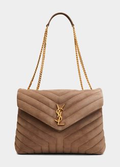 Saint Laurent Loulou Medium Quilted Suede Shoulder Bag - Bergdorf Goodman Ysl Shoulder Bag, Ysl Purse, Ysl Saint Laurent, Vintage Crossbody Bag, Ysl Logo, Brown Shoulder Bag, Monogram Bag, Orange Bag, Essential Bag