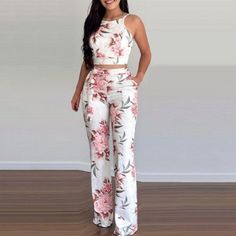 Women's 2-piece Set Wide Leg Pants Summer New Two-piece Short Printed Sexy Vest High Waist Wide Leg Pants Women Casual Suit Spring High Waist Two-piece Pant Set, Summer Two-piece Set With High Waist, High Waist Two-piece Summer Set, Spring High-waist Two-piece Sets, Summer High Waist Two-piece Set, Sleeveless 2-piece Set For Spring, Spring Two-piece Sleeveless Set, Spring High Waist Two-piece Sets, Spring Two-piece Fitted Jumpsuits And Rompers