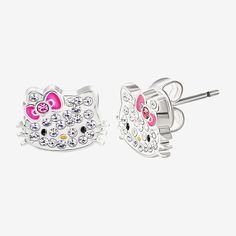 Bead Type: CrystalIncluded: 1 Pair of EarringsFeatures: In A Gift BoxCharacter: Hello KittyEarring Back: FrictionShape: BowStone Cut: RoundMetal Color: Silver ToneEarring Length: 8.6mmEarring Width: 11.9mmCare: Wipe CleanStone Type: 56 CrystalEarrings Type: Post EarringsEarrings Style: Stud EarringsMetal: Pure Silver Over BrassCountry of Origin: Imported Melody Christmas, Hello Kitty Stud Earrings, Buy Crystals, Earrings Stud, Pure Silver, Birthday Ideas, Jewellery And Watches, Hello Kitty, Kitty