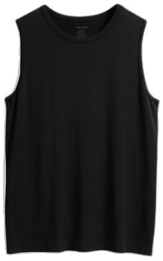 Sporty Relaxed Fit Sleeveless Muscle Tee, Sporty Sleeveless Relaxed Fit Muscle Tee, Sporty Sleeveless Muscle Tee With Relaxed Fit, Relaxed Fit Muscle Tee Tank For Athleisure, Relaxed Fit Muscle Tee Tank In Athleisure Style, Black Sleeveless Relaxed Fit Activewear, Black Muscle Tee Tank For Layering, Black Tank Muscle Tee For Layering, Athleisure Relaxed Fit Sleeveless Muscle Tee