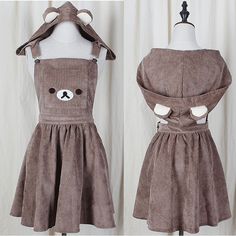 Kind Note: The new stock color is darker, more coffee brown, not light brown. Bear ears hat can be removable. Straps can be adjustable. Model credit to our sweet friend @amber_kohaku_chan (ig). Material: Corduroy, Polyester Pattern: Bear Embroidery Color: Coffee Brown (new stock darker than the pictures show) Size (Unit: CM) Waist Skirt length Strap length S 74 44 59 M 76 45 60 L 78 46 61 * Possible 2-3cm error due to manual measurement.Please note that we sell clothes based on asian size standa Kawaii Rilakkuma, Rilakkuma Bear, Gogo Girl, Top Pictures, Dress Better, 일본 패션, Bear Face, Kawaii Fashion Outfits, Skirt Maxi