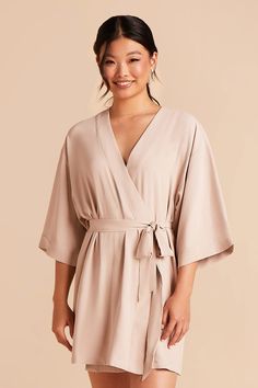 A modern bridesmaid robe in Taupe that's perfect for weddings, sleepovers and bachelorette parties. HERE'S ONE FOR THE MINIMALISTS. MAKE IT EXTRA SPECIAL WITH YOUR BRIDESMAIDS' NAMES EMBROIDERED ON THE BACK. | Taupe Getting Ready Georgette Size XS/S | Birdy Grey Karen Robe The Minimalists, Modern Bridesmaid, Birdy Grey, Kimono Sleeves, Dress Order, Bridal Suite, Bridesmaid Robes, Bachelorette Parties, Post Wedding