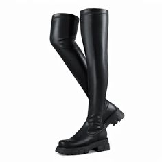 Stay warm and stylish in the Elvira Women's Over-the-Knee Elastic Boots from USS Shoes. These round-toe boots feature a solid pattern over-the-knee shaft made of durable polyurethane with an elastic breathable lining. The plush insole and square heel provide comfort and support, while the rubber outsole shakes off wet and slippery surfaces with ease. Fits true to size. • Shaft Material: Polyurethane • Outsole Material: Rubber • Upper Material: Polyurethane • Season: Winter/Autumn • Insole Materi Elastic Boots, Brand Collaboration, Rounded Toe Boots, Shake It Off, Black 7, Over The Knee, Stay Warm, Black Boots, Heel Height