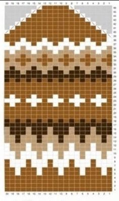 a cross stitch pattern with brown and white squares in the shape of a house on top of a hill