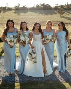 the bride and her bridesmaids pose for a photo