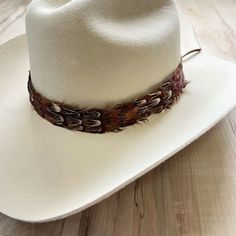 Natural feather hat band. Colors vary from brown, black, cream, and iridescent blue. Adjustable with a black leather tie. Natural feathers Adjustable hatband *This product is for 1 single hat band. Hat not included. Feather Hat Band, Boho Hats, Hat Bar, Boho Hat, Leather Tie, Feather Hat, Iridescent Blue, Starling, Hat Band