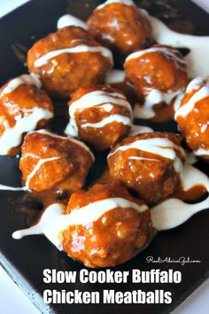 the meatballs are covered in sauce and drizzled with white icing