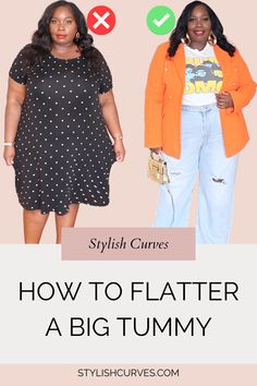 Tips On How To Hide A Tummy With Flattering Stylish Clothes Plus Size Clothing Tips, Plus Size Oval Shape Outfits, Body Shapes Plus Size, Fashion For Apron Belly, How To Dress Mommy Tummy, Apron Tummy Fashion, B Belly Outfits Plus Size, How To Dress A Menopausal Belly, Plus Size Big Stomach Outfit