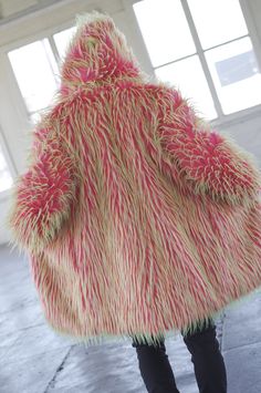 Neon Pink Monster Trippy Funky Fuzzy Rave Festival Fur Disco - Etsy Pink Hooded Fur Coat With Faux Fur Trim, Winter Pink Fluffy Fur Coat, Pink Fluffy Long Sleeve Fur Coat, Pink Fluffy Winter Outerwear, Pink Faux Fur Lined Winter Outerwear, Fluffy Pink Spring Outerwear, Pink Faux Fur Coat For Winter, Pink Faux Fur Trim Coat For Spring, Fluffy Pink Outerwear For Spring