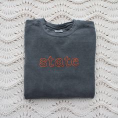 How cute are these custom outlined embroidered sweatshirts?! These hand made pullovers are made to order and are perfect for gameday, a new mom or bride, teacher appreciation, or a simple birthday gift. Customize with any combination of characters or words up to 15 letters with 1-4 thread colors. Examples include, abbreviations, a name/nickname, a special date, a state, school, or a fun simple phrase. - Each sweatshirt is made to order! Because of this, the process of obtaining materials, and orders ahead of yours, it can take up to two months for us to ship out your sweatshirt. Thank you for your patience! - No refunds/exchanges - Make sure all spelling is correct! - Sweatshirts are true to size and do not usually run big. If you like a baggier sweatshirt, consider going up a size! - Comf Game Day Cotton Sweatshirt With Embroidered Logo, Fall School Spirit Embroidered Sweatshirt, Cotton Sweatshirt With Embroidered Logo For Game Day, Embroidered Long Sleeve Game Day Sweatshirt, Game Day Cotton Sweatshirt With Letter Embroidery, Game Day Cotton Sweatshirt With Custom Embroidery, School Spirit Cotton Sweatshirt With Letter Embroidery, School Spirit Cotton Sweatshirt With Embroidered Logo, School Spirit Embroidered Cotton Sweatshirt