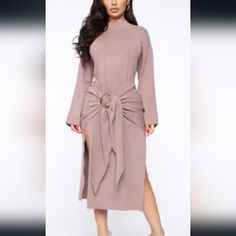 Never Worn, Without Tags Fashion Nova M Sweater Dress Comes With Round Buckle Seen On Cover Photo. Bundle And Save Beige Belted Midi Dress For Party, Feminine Winter Brunch Dresses, Beige Long Sleeve Belted Mini Dress, Beige Belted Dress For Party, Beige Belted Party Dress, Beige Party Dress With Tie Waist, Tie Waist Dresses For Night Out In Fall, Belted Mini Dress For Fall Brunch, Belted Mini Dress For Brunch In Fall