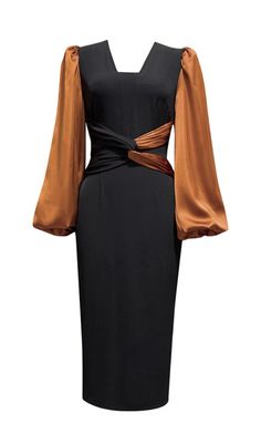 Long Lantern Sleeve Cross Belt Dress in Black and Brown SplicingMake a Lasting Impression with This Unique DressWant to be remembered at a glance? This long lantern sleeve cross belt dress is definitely your best choice. With its mature and charming color matching, you'll stand out from the crowd. The brown splicing adds a touch of elegance, resembling a smooth and full-bodied chocolate, full of a special and distant flavor.Gorgeous and Delicate Silk Long Lantern SleevesThe dress features stunni Floral Dress Shoes, Cross Belt, Unique Dress, Belt Dress, Brown Belt, Lantern Sleeve, At A Glance, Plus Dresses, Unique Dresses