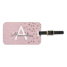 #Rose Gold Confetti Monogram Name and Initial Bag Tag - #pink #wedding Personalized Pink Luggage Tag, Personalized Pink Luggage Tag Gift, Customizable Pink Luggage Tag For Gifts, Personalized Pink Luggage Tag For Gift, Customizable Pink Luggage Tag For Travel, Personalized Pink Luggage Tag For Travel, Rose Gold Confetti, Gold Confetti, Bag Tag