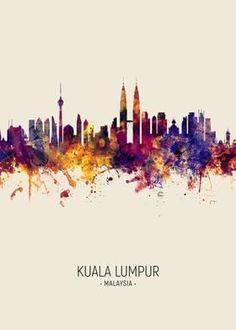 the skyline of malaysia in watercolor on a white background