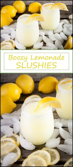 boozy lemonade slushies with ice and lemons