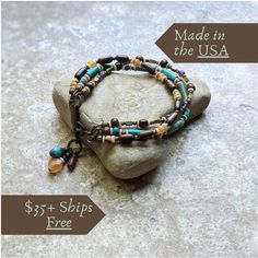 This Multi Strand Gemstone Bracelet is a vibrant boho beaded cuff featuring turquoise and amethyst, perfect as a gift for Mom. With its rustic earthy charm, this colorful bracelet is ideal for nature lovers and is proudly made in the USA. 𝗗𝗘𝗧𝗔𝗜𝗟𝗦 🍂 Adjustable from 7 inches to 8 and 1/4 inches, with easy-to-use fold over clasp 🍂 Natural semiprecious gemstones include turquoise and amethyst 🍂 Antiqued brass or brass plate throughout, for a vintage look 🍂 Czech glass charm, wood and shell beads 🍂 Strung on professional beading cable 𝗛𝗢𝗪 𝗧𝗢 𝗢𝗥𝗗𝗘𝗥 1: Select item quantity 2: Select options, if applicable 3: Add to cart 4: Choose shipping method 𝗬𝗢𝗨 𝗔𝗟𝗦𝗢 𝗠𝗜𝗚𝗛𝗧 𝗟𝗜𝗞𝗘 Lever Back Earrings: https://www.etsy.com/shop/creationsbytara/?etsrc=sdt§ion_id=46493207 Handm Handmade Amethyst Beaded Bracelets In Bohemian Style, Bohemian Amethyst Beaded Bracelets Handmade, Adjustable Turquoise Crystal Bracelet In Bohemian Style, Turquoise Hippie Beaded Bracelets For Jewelry Making, Handmade Multicolor Amethyst Bracelets, Bohemian Adjustable Turquoise Crystal Bracelet, Bohemian Hand-strung Crystal Bracelet, Turquoise Bohemian Crystal Bracelet, Hippie Beaded Bracelets With Natural Stones For Healing