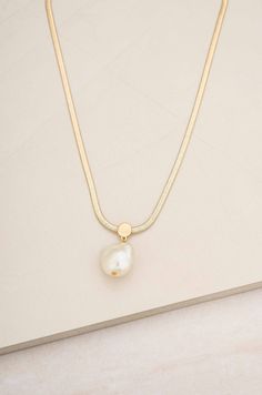 18kt gold plated brass freshwater pearl 16" with 5" extender Gold Jewelry With Pearl Snake Chain, Gold Snake Chain Jewelry With Pearl Detail, Gold Snake Chain Jewelry With Pearl Chain, Baroque Pearl Pendant, Snake Chain Necklace, Pearl Pendant Necklace, Pearl Drop, Baroque Pearls, Pearl Pendant