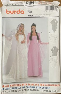 two women in wedding dresses and veils on the cover of a sewing pattern for burda