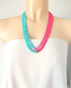 Teal Necklace, Peach Necklace, Turquoise And Coral, Coral Necklace, Matching Bracelet, Seed Bead Necklace, Coral Beads, Matching Bracelets, Bead Necklace