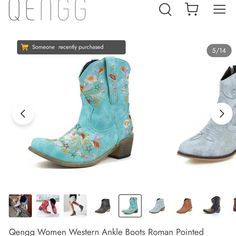 Size 9/9.5 Brand New Just Ordered Two Pairs On Accident Western Turquoise Boots For Spring, Turquoise Western Boots For Spring, Blue Western Boots For Summer, Casual Blue Boots For Summer, Harley Boots, Timberland Boots Women, Brown Suede Ankle Boots, Leopard Print Booties, Leopard Boots