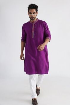 Shop for Smriti by Anju Agarwal Purple Emir Embroidered Placket Kurta Set for Men Online at Aza Fashions Mehndi Outfit For Men Pakistani, Designer Long Sleeve Kurta With Embroidered Cuffs, Long Sleeve Kurta With Embroidered Cuffs For Eid, Festive Cotton Kurta With Embroidered Cuffs, Traditional Straight Kurta Set With Embroidered Cuffs, Traditional Set With Straight Kurta And Embroidered Cuffs, Eid Long Sleeve Kurta With Embroidered Cuffs, Traditional Set With Embroidered Cuffs And Straight Kurta, Cotton Kurta With Embroidered Cuffs Long Sleeve