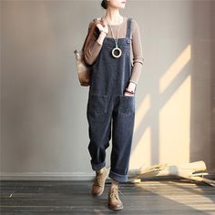 This is corduroy Overalls, it is have five pockets. Color:Khaki/Gray/Black/Blue/Beige Material: Khaki/Gray/Black 100% Cotton Blue/Beige:100% Linen Model Size:Height:165 cm/5.4 ft Weight: 47.5 K G Size: S:Bust to Cuff Length:100 cm,Waist:84 cm,Hip:94 cm, M:Bust to Cuff Length:110 cm,Waist:90 cm,Hip:100 cm, L:Bust to Cuff Length:115 cm,Waist:96 cm,Hip:106 cm, XL:Bust to Cuff Length:123 cm,Waist:105 cm,Hip:116 cm, Gift: If this is a Gift,please tell me your telephone number and time .so I can free Long Overalls, Vintage Jumpsuit, Jumpsuit Casual, Corduroy Overalls, Denim Dungarees, Overalls Pants, Plus Size Vintage, Casual Jumpsuit, Navy Green