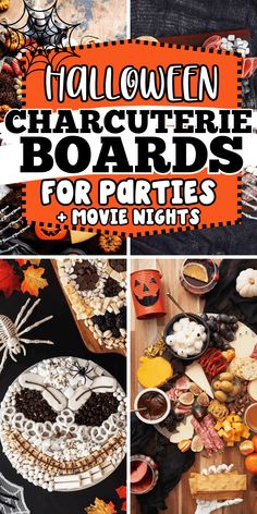 a collage of halloween crafts with text overlay that reads, i'm queen charlotte boards for parties and movie nights