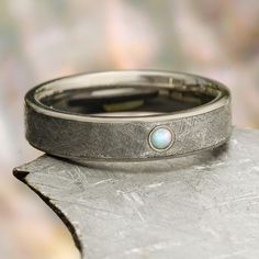 Opal and Meteorite Wedding Band Celtic Wedding Band Set, Antique Opal Ring, Meteorite Wedding Rings, Meteorite Wedding Band, Opal Wedding Band, Gibeon Meteorite, Mens Wedding Bands Unique, Meteorite Jewelry, Flat Ring