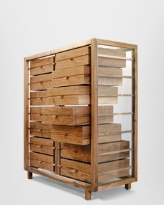 a wooden cabinet that has drawers on it